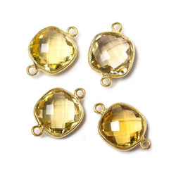 13x13mm Vermeil Bezeled Citrine faceted pillow Connector 1 piece (ONLINE ORDER ONLY)