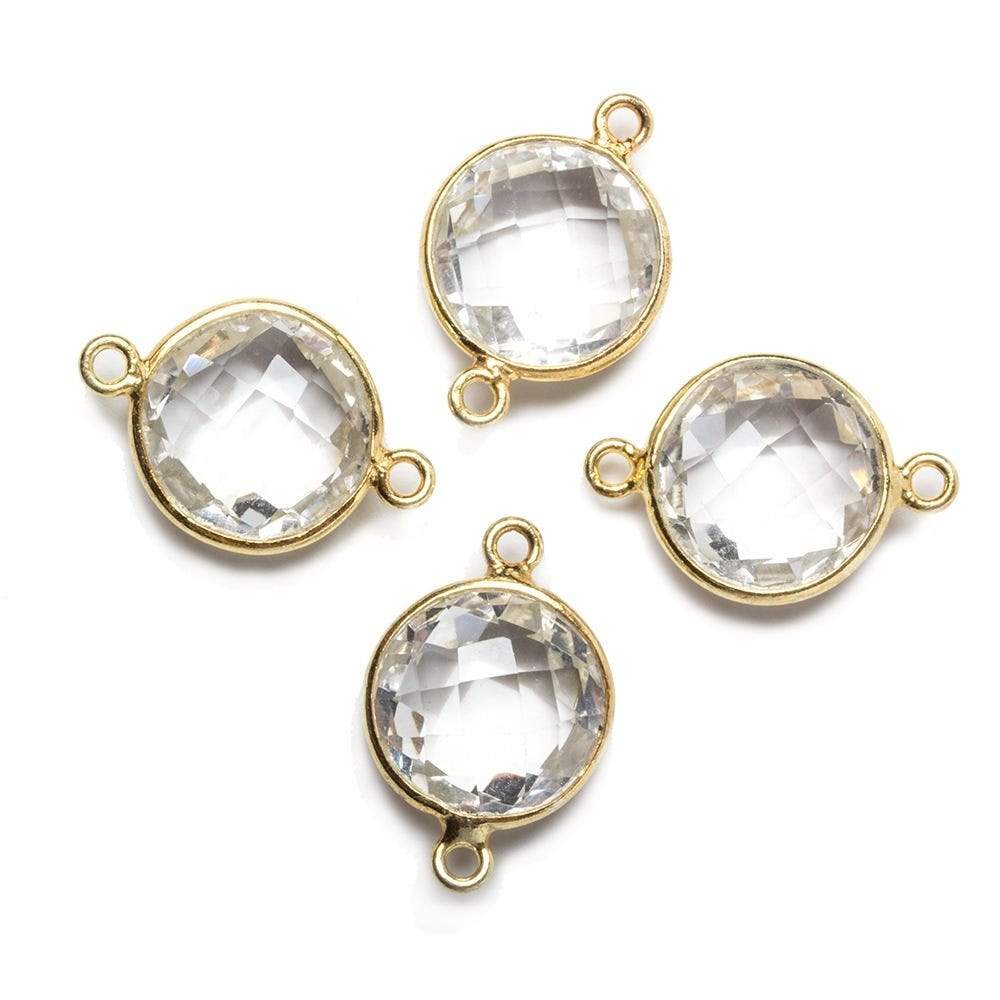 13x13mm Vermeil Bezeled Crystal Quartz faceted coin Connector 1 piece (ONLINE ORDER ONLY)