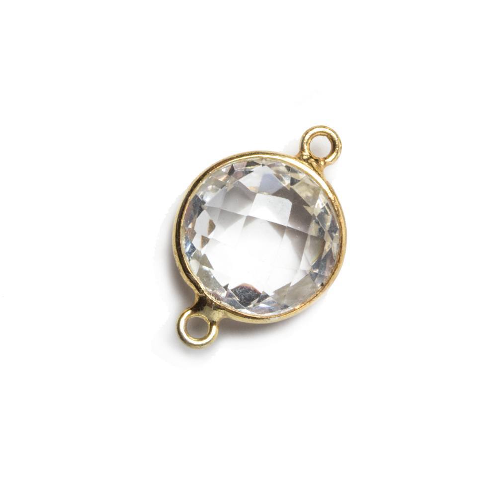 13x13mm Vermeil Bezeled Crystal Quartz faceted coin Connector 1 piece (ONLINE ORDER ONLY)