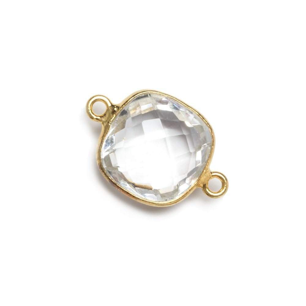 13x13mm Vermeil Bezeled Crystal Quartz faceted pillow Connector 1 piece (ONLINE ORDER ONLY)