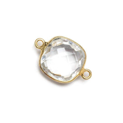 13x13mm Vermeil Bezeled Crystal Quartz faceted pillow Connector 1 piece (ONLINE ORDER ONLY)