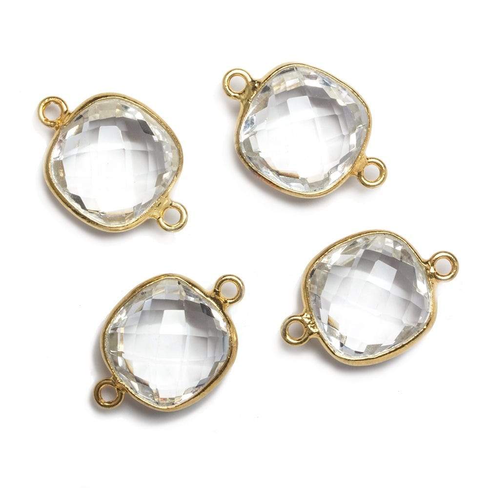 13x13mm Vermeil Bezeled Crystal Quartz faceted pillow Connector 1 piece (ONLINE ORDER ONLY)