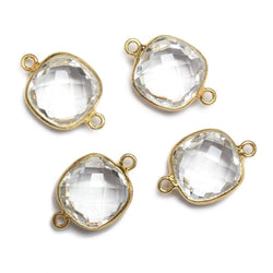 13x13mm Vermeil Bezeled Crystal Quartz faceted pillow Connector 1 piece (ONLINE ORDER ONLY)