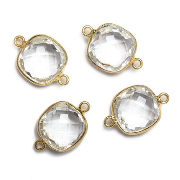 13x13mm Vermeil Bezeled Crystal Quartz faceted pillow Connector 1 piece (ONLINE ORDER ONLY)