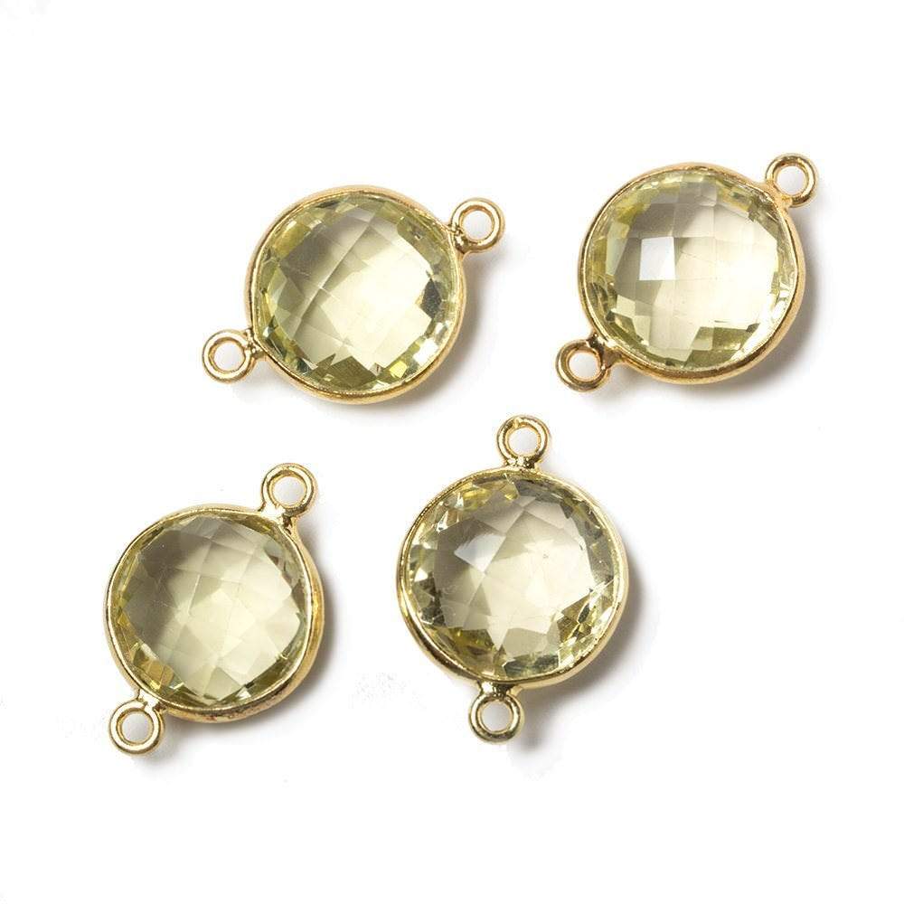 13x13mm Vermeil Bezeled Lemon Quartz faceted coin Connector 1 piece (ONLINE ORDER ONLY)