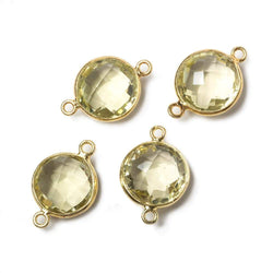 13x13mm Vermeil Bezeled Lemon Quartz faceted coin Connector 1 piece (ONLINE ORDER ONLY)