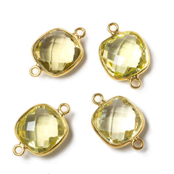 13x13mm Vermeil Bezeled Lemon Quartz faceted pillow Connector 1 piece (ONLINE ORDER ONLY)