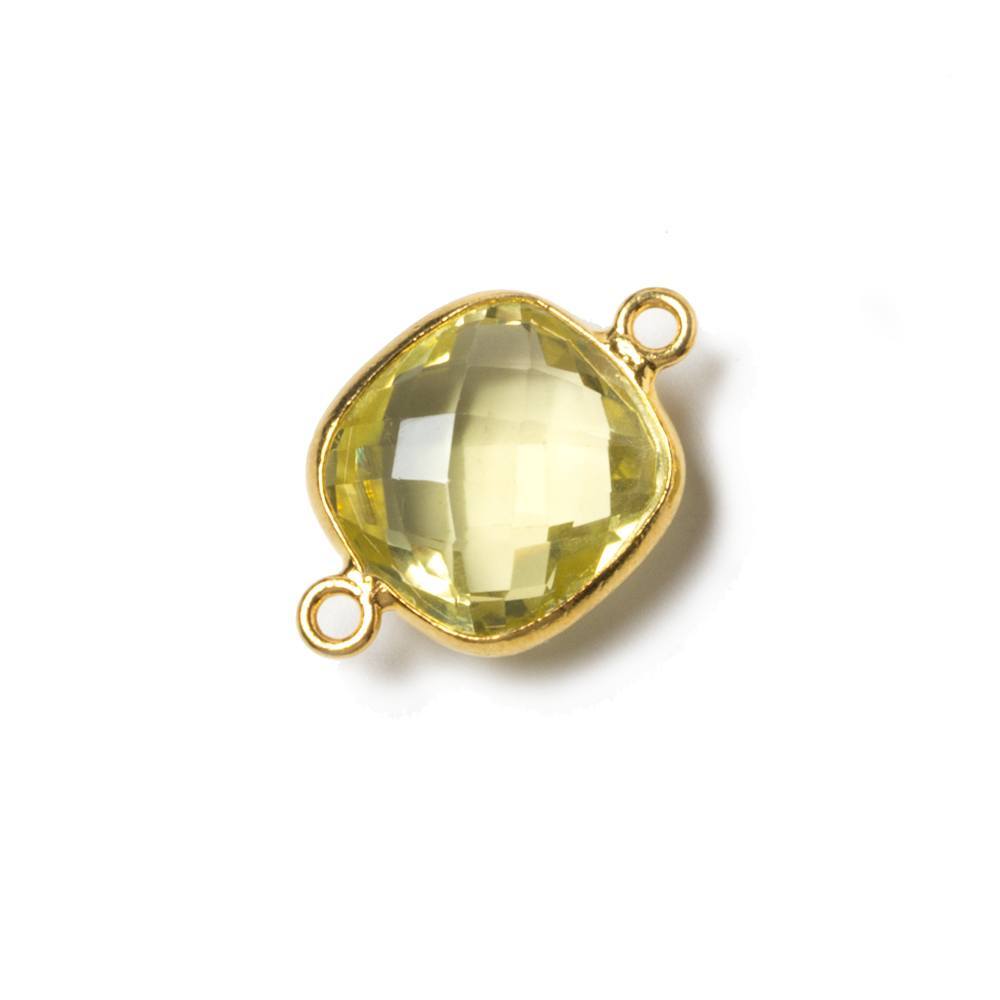13x13mm Vermeil Bezeled Lemon Quartz faceted pillow Connector 1 piece (ONLINE ORDER ONLY)