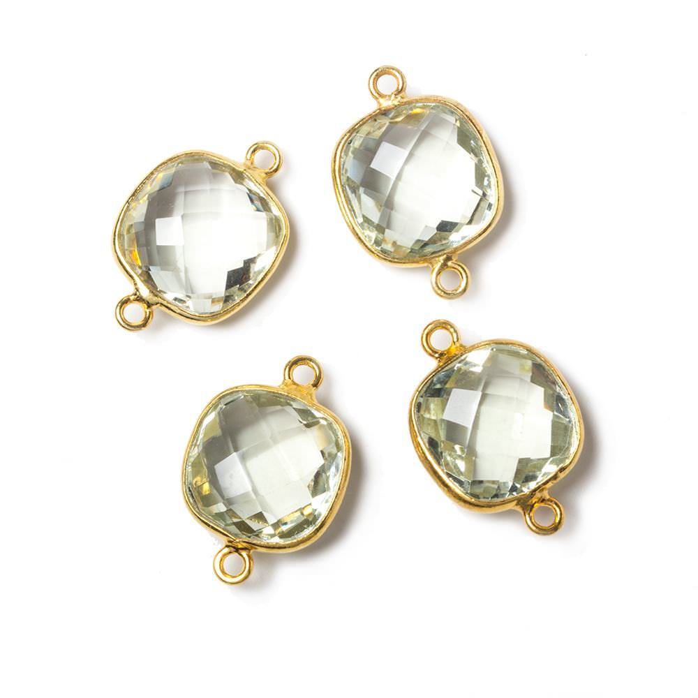 13x13mm Vermeil Bezeled Prasiolite faceted pillow Connector 1 piece (ONLINE ORDER ONLY)