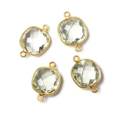 13x13mm Vermeil Bezeled Prasiolite faceted pillow Connector 1 piece (ONLINE ORDER ONLY)