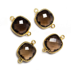 13x13mm Vermeil Bezeled Smoky Quartz faceted pillow Connector 1 piece (ONLINE ORDER ONLY)