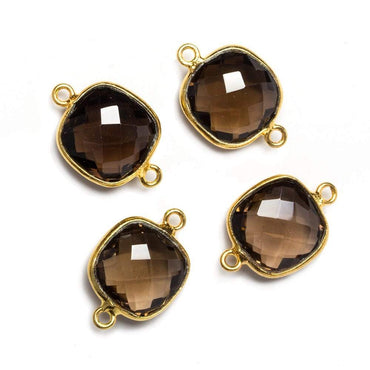 13x13mm Vermeil Bezeled Smoky Quartz faceted pillow Connector 1 piece (ONLINE ORDER ONLY)