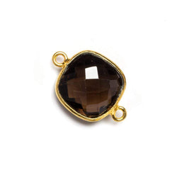 13x13mm Vermeil Bezeled Smoky Quartz faceted pillow Connector 1 piece (ONLINE ORDER ONLY)