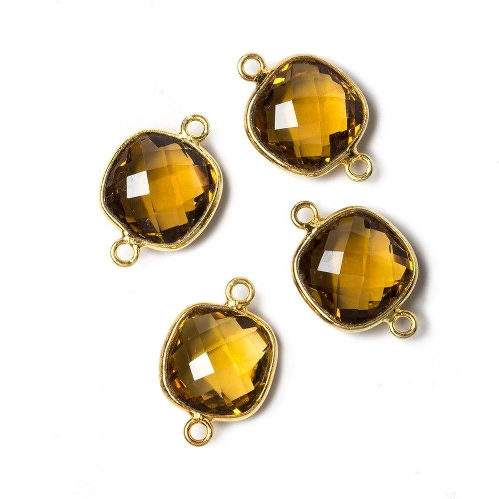 13x13mm Vermeil Bezeled Whiskey Quartz faceted pillow Connector 1 piece (ONLINE ORDER ONLY)