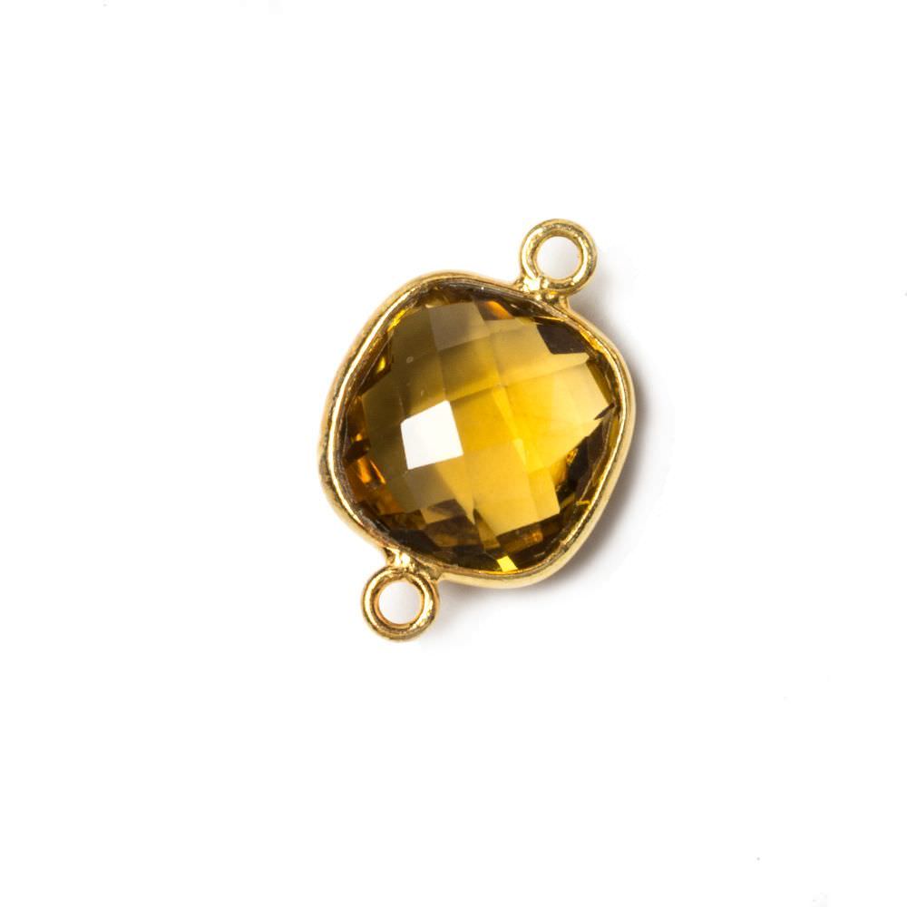 13x13mm Vermeil Bezeled Whiskey Quartz faceted pillow Connector 1 piece (ONLINE ORDER ONLY)