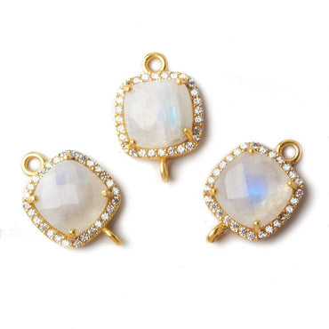 13x13mm Vermeil CZ Bezel Rainbow Moonstone Pillow Connector 1 piece (ONLINE ORDER ONLY)