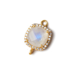 13x13mm Vermeil CZ Bezel Rainbow Moonstone Pillow Connector 1 piece (ONLINE ORDER ONLY)
