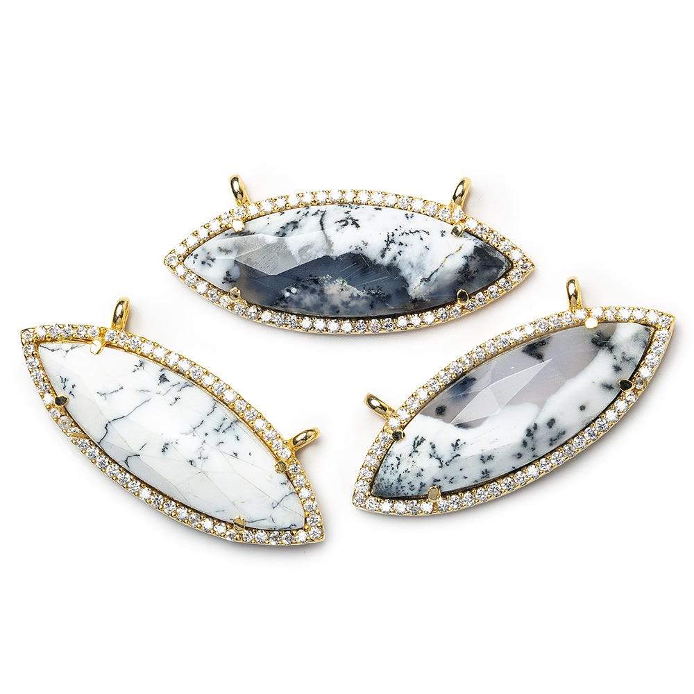 13x33mm Vermeil Bezel CZ & Dendritic Opal Marquise East West Connector 1 focal bead (ONLINE ORDER ONLY)