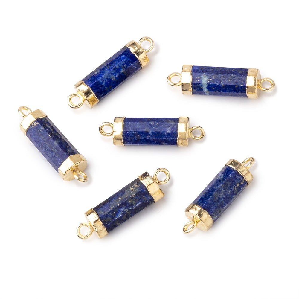 13x5mm Gold Leafed Lapis Lazuli faceted barrel tube Connector 1 piece (ONLINE ORDER ONLY)