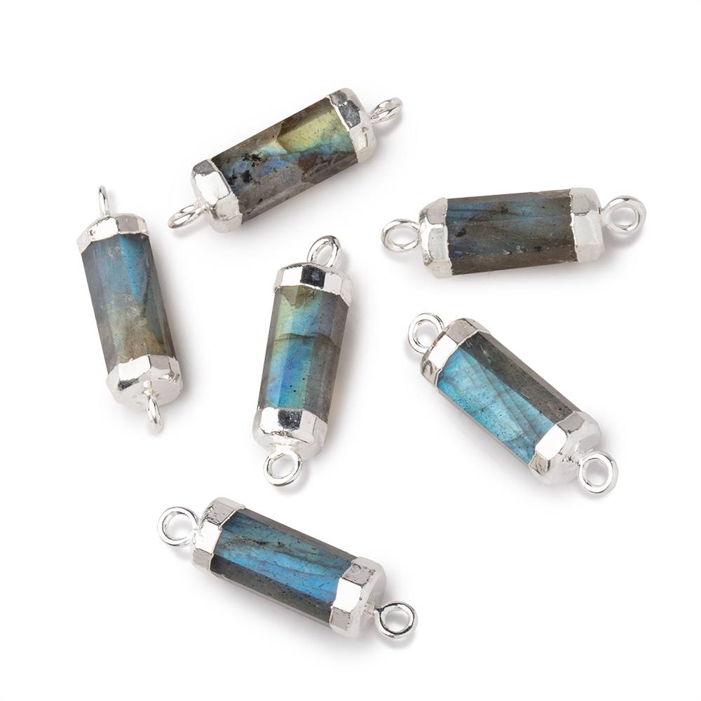 13x5mm Silver Leafed Labradorite faceted tube barrel Connector 1 piece (ONLINE ORDER ONLY)