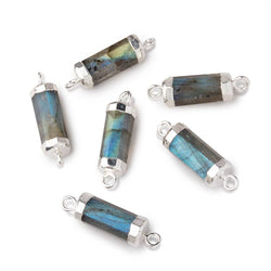 13x5mm Silver Leafed Labradorite faceted tube barrel Connector 1 piece (ONLINE ORDER ONLY)