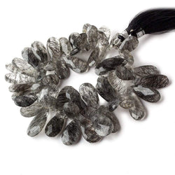 13x6-25x12mm Black Tourmalinated Quartz Faceted Pear Beads 7.5 inch 54 pieces (ONLINE ORDER ONLY)