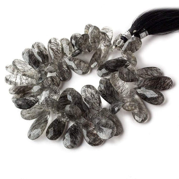 13x6-25x12mm Black Tourmalinated Quartz Faceted Pear Beads 7.5 inch 54 pieces (ONLINE ORDER ONLY)