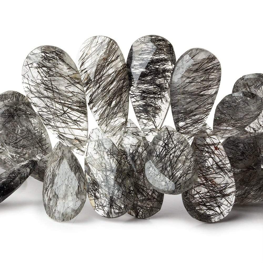 13x6-25x12mm Black Tourmalinated Quartz Faceted Pear Beads 7.5 inch 54 pieces (ONLINE ORDER ONLY)