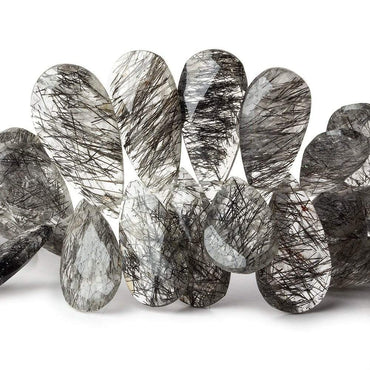 13x6-25x12mm Black Tourmalinated Quartz Faceted Pear Beads 7.5 inch 54 pieces (ONLINE ORDER ONLY)