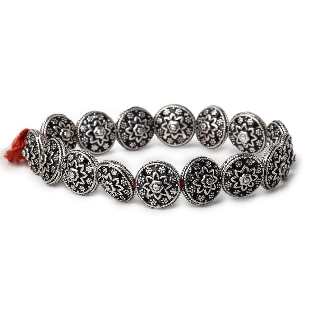 13x7mm Antiqued Sterling Silver Plated Copper Bead Floral Disc 8 inch 16 pcs (ONLINE ORDER ONLY)