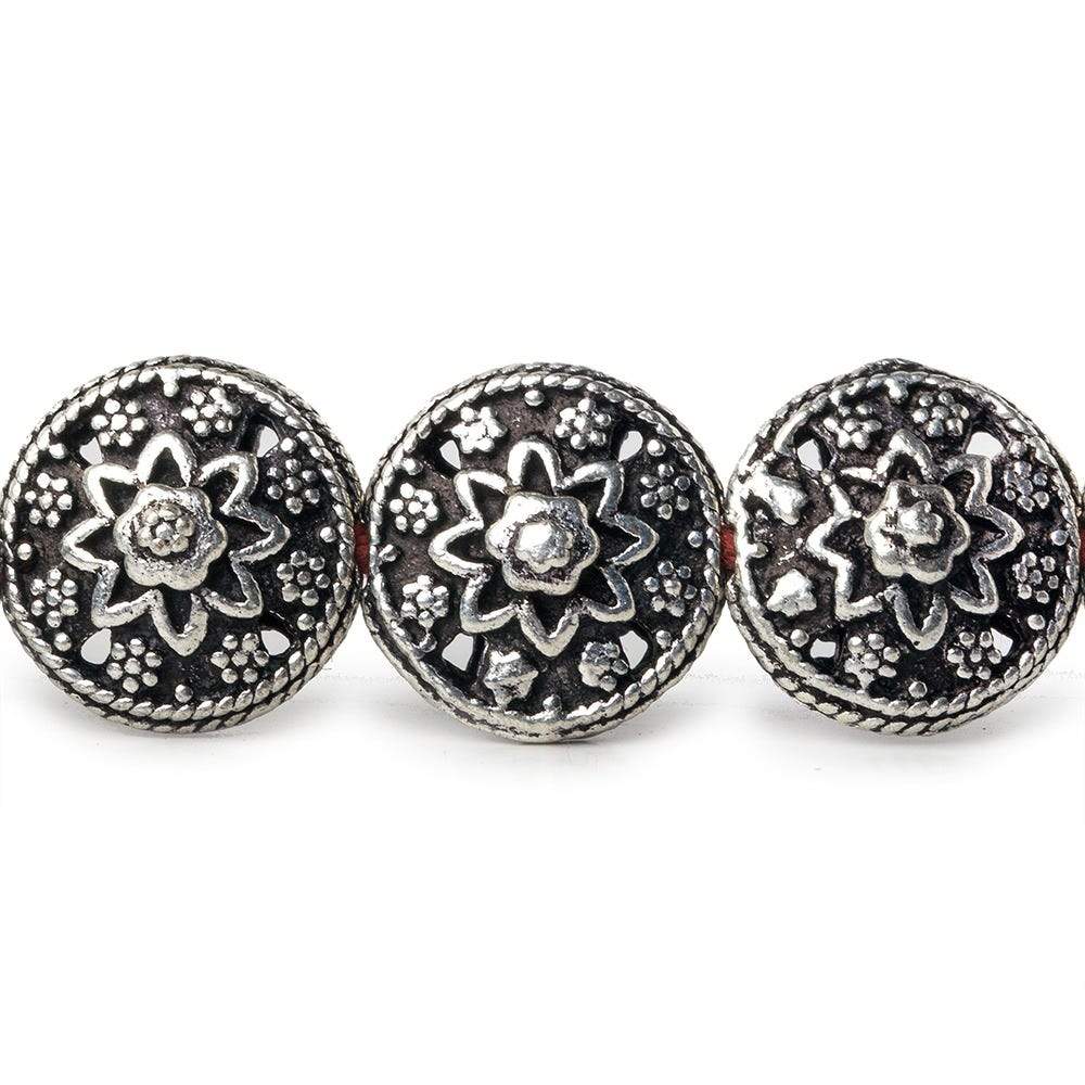 13x7mm Antiqued Sterling Silver Plated Copper Bead Floral Disc 8 inch 16 pcs (ONLINE ORDER ONLY)