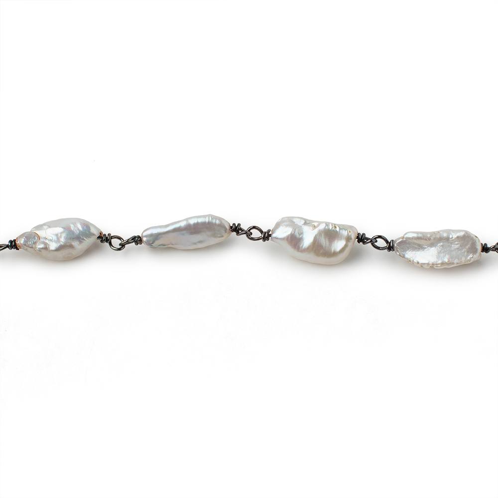 13x7mm Off White Biwa Pearls on Black Gold .925 Chain by the Foot 15 pieces (ONLINE ORDER ONLY)
