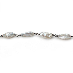 13x7mm Off White Biwa Pearls on Black Gold .925 Chain by the Foot 15 pieces (ONLINE ORDER ONLY)