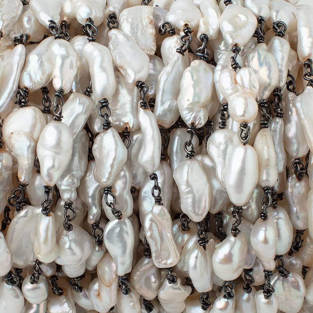 13x7mm Off White Biwa Pearls on Black Gold .925 Chain by the Foot 15 pieces (ONLINE ORDER ONLY)