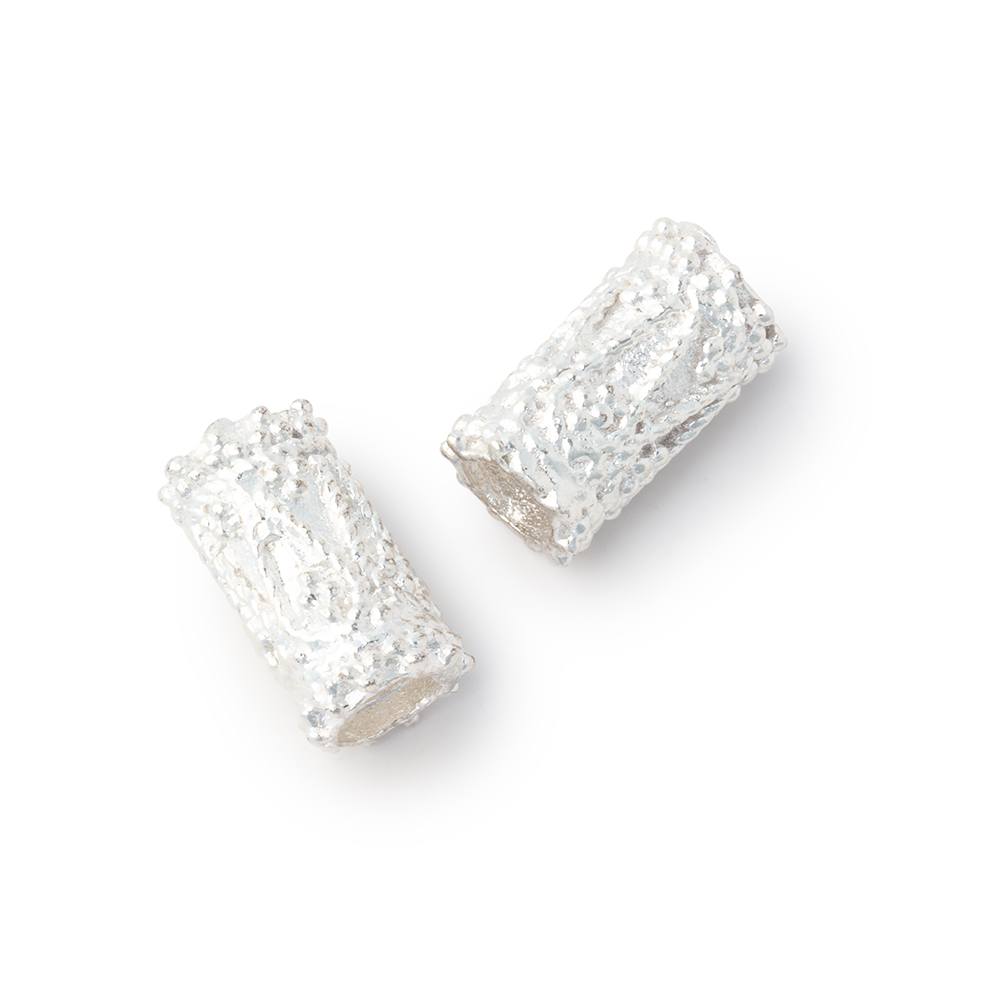 13x7mm Silver Plated Large Hole Tear Drop Tube Set of 2 Beads (ONLINE ORDER ONLY)