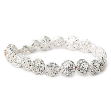12x7mm Sterling Silver Plated Copper Bead Floral Disc 8 inch 16 pcs (ONLINE ORDER ONLY)