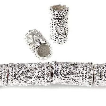13x7mm Sterling Silver Plated Copper Miligrain Paisley Tube, 5mm ID 8 inch 15 pcs (ONLINE ORDER ONLY)