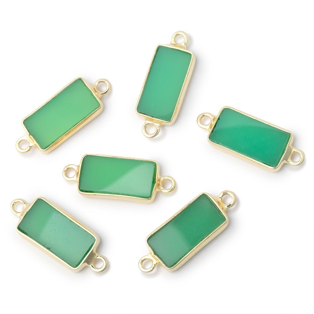 13x7mm Vermeil Bezel Green Chalcedony Flat Rectangle 1 Connector (ONLINE ORDER ONLY)