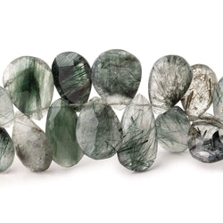 13x9-17x10mm Green Tourmalinated Quartz Faceted Pear Beads 7.5 inch 40 pcs (ONLINE ORDER ONLY)