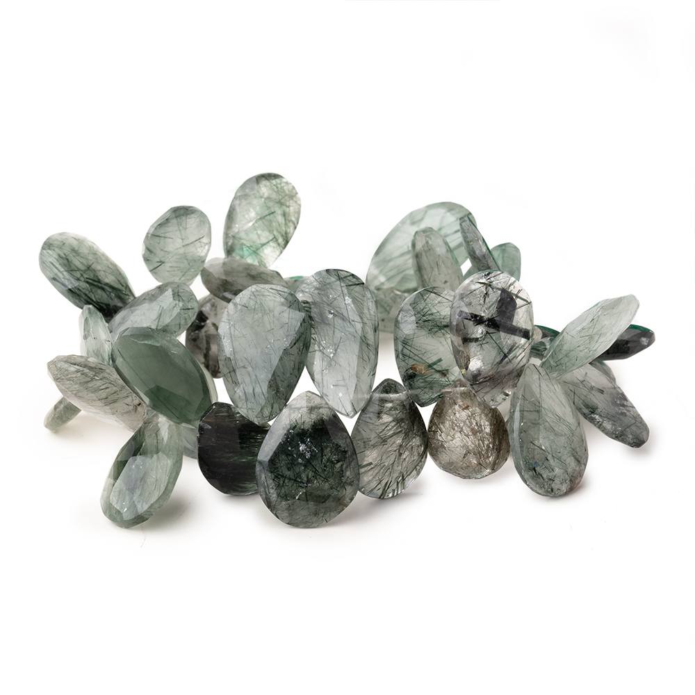 13x9-17x10mm Green Tourmalinated Quartz Faceted Pear Beads 7.5 inch 40 pcs (ONLINE ORDER ONLY)