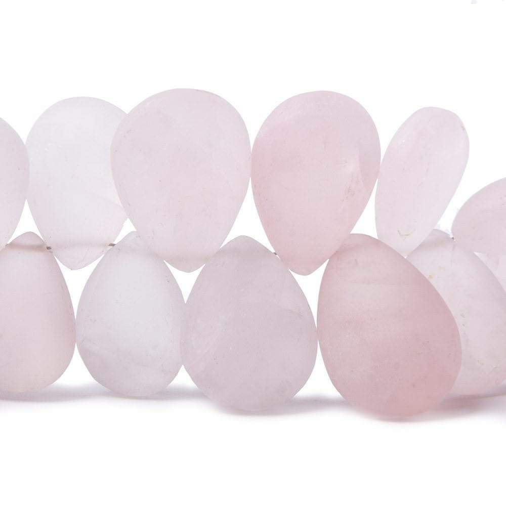 13x9-21x14mm Frosted Rose Quartz plain pear beads 8 inch 39 pieces (ONLINE ORDER ONLY)