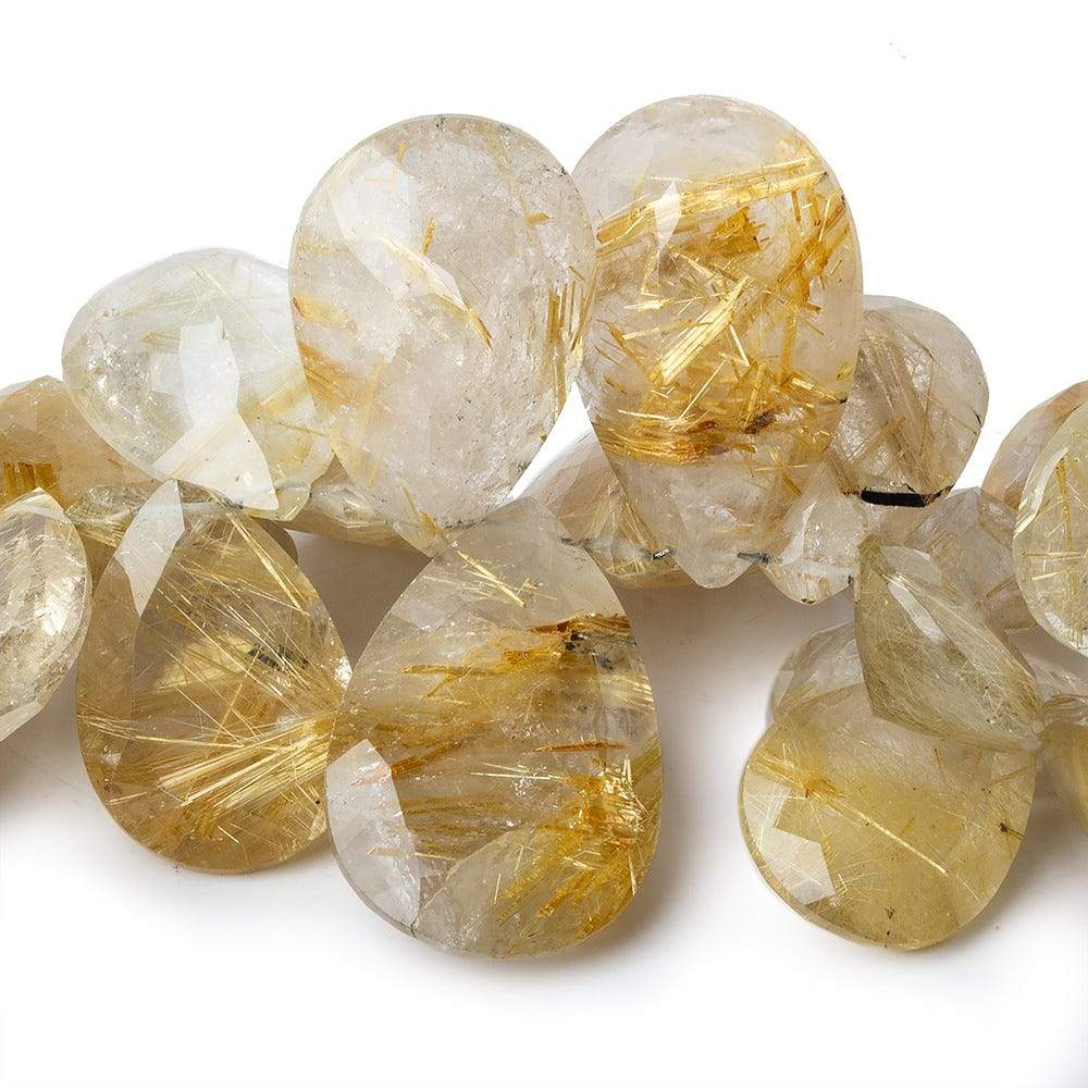 13x9-30x19mm Golden Rutilated Quartz pavilion faceted pears 8.5 inch 45 beads A (ONLINE ORDER ONLY)