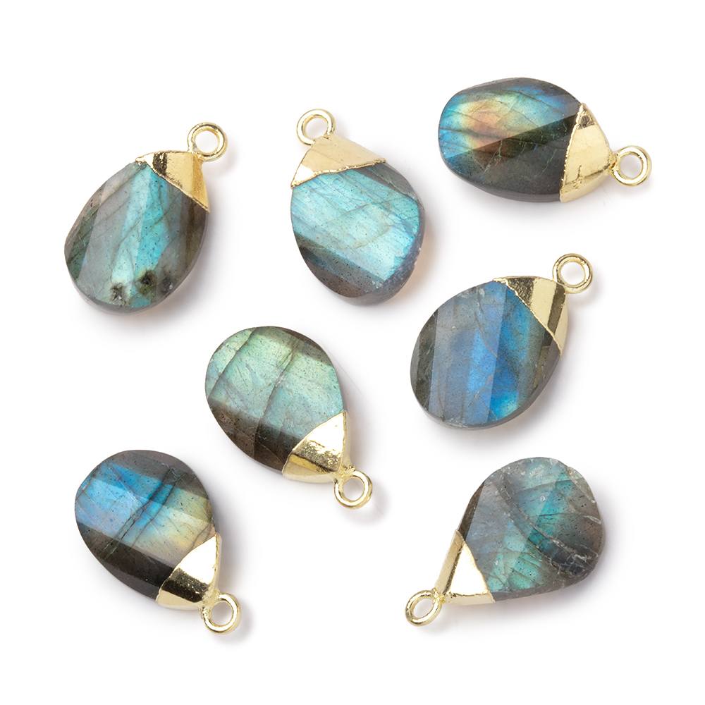 13x9mm Gold Leafed Labradorite Step Faceted Twisted Pear 1 Focal Pendant (ONLINE ORDER ONLY)