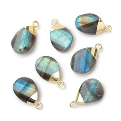 13x9mm Gold Leafed Labradorite Step Faceted Twisted Pear 1 Focal Pendant (ONLINE ORDER ONLY)