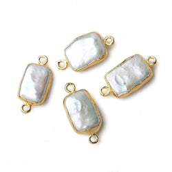 13x9mm Gold Leafed White Rectangle Pearl Connector 1 piece (ONLINE ORDER ONLY)