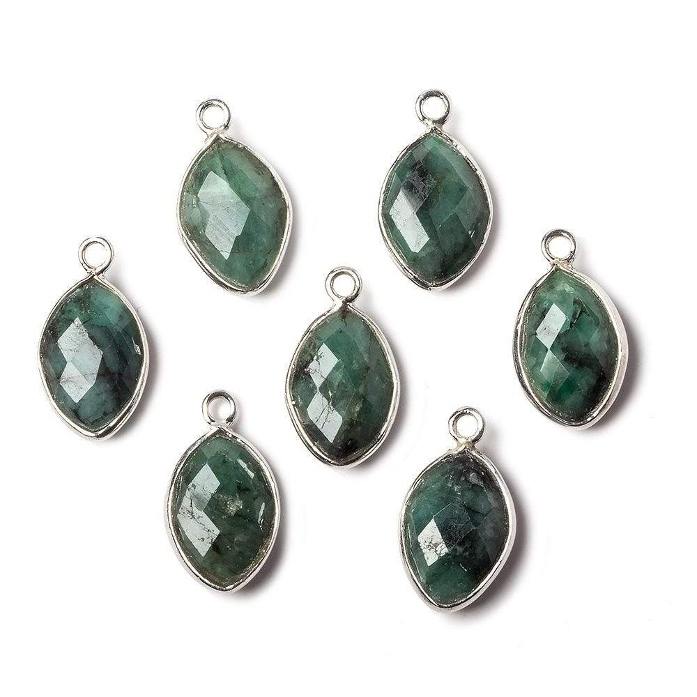13x9mm Sterling Silver Bezel Emerald faceted marquise Petite Pendant 1 piece (ONLINE ORDER ONLY)