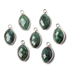 13x9mm Sterling Silver Bezel Emerald faceted marquise Petite Pendant 1 piece (ONLINE ORDER ONLY)