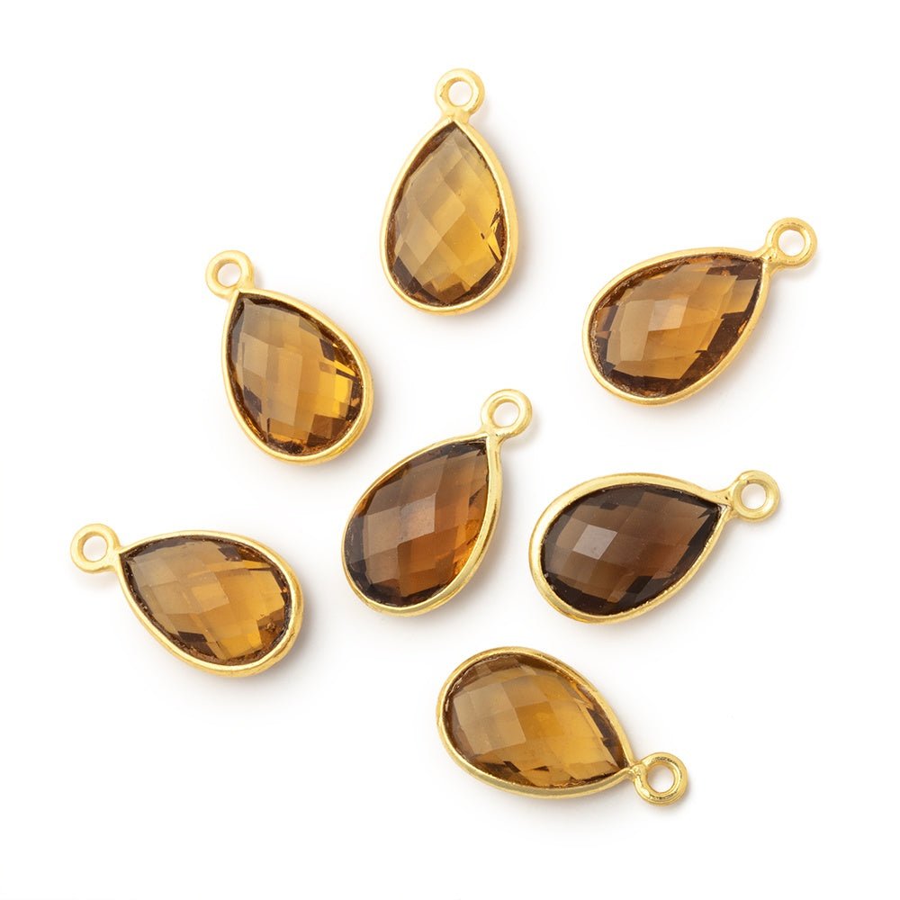 13x9mm Vermeil Bezel Whiskey Quartz Faceted Pear Pendant 1 piece (ONLINE ORDER ONLY)
