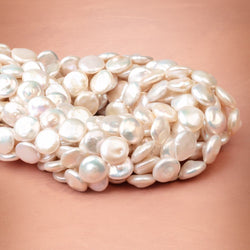 14-15mm Creamy White Coin Freshwater Pearls 16 inch 27 pieces (ONLINE ORDER ONLY)