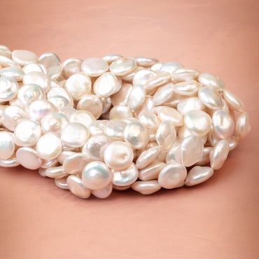 14-15mm Creamy White Coin Freshwater Pearls 16 inch 27 pieces (ONLINE ORDER ONLY)